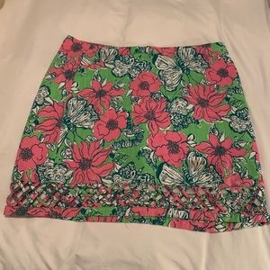 Size 10 pink and green Lilly Pulitzer mini skirt with lattice detail